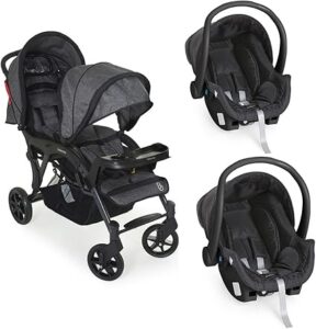 Carrinho Galzerano Doppio II com bebê conforto para duas crianças