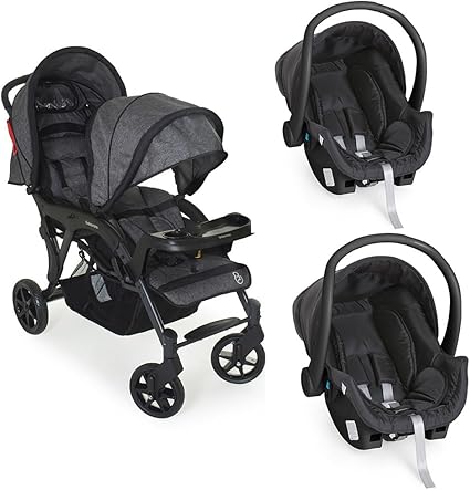 Carrinho Galzerano Doppio II com bebê conforto para duas crianças