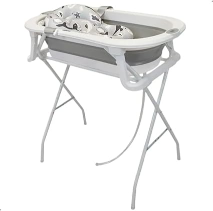 Banheira de bebê Premium Baby dobrável com suporte, termômetro e almofada redutora grey branco