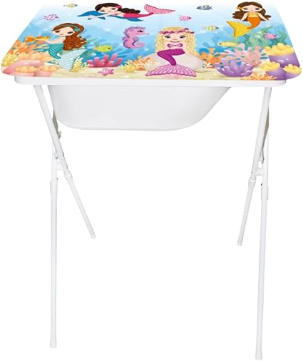 Banheira de bebê Sereia Creative com trocador dobrável branco com estampa