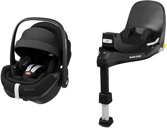 Bebê conforto Maxi-Cosi Pebble com base FamilyFix giro 360° Isofix, cor Essential Black