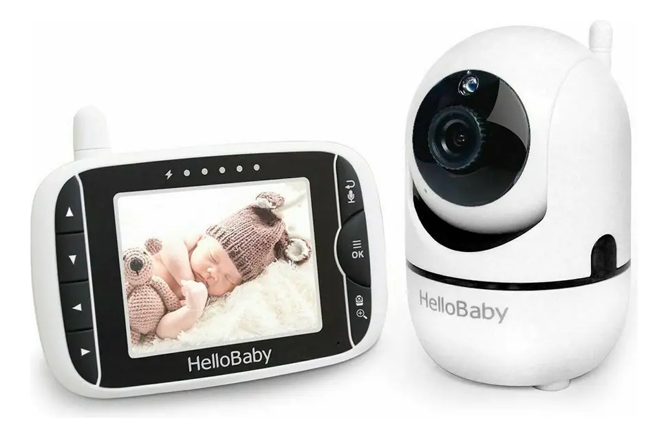 Babá eletrônica HelloBaby HB65 branca com câmera giratória e monitor de 3,2 polegadas