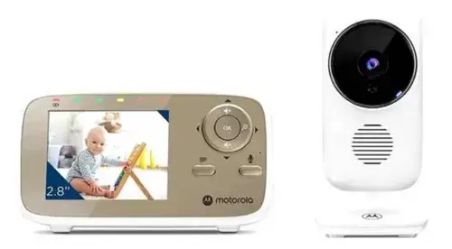Babá eletrônica Motorola VM483 branca com câmera e monitor LCD de 2,8 polegadas