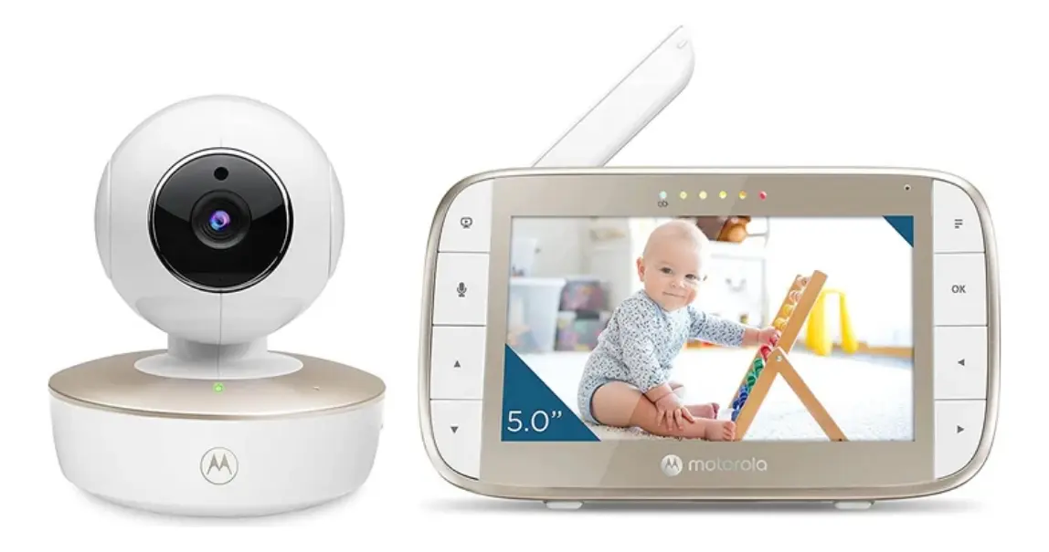 Babá eletrônica Motorola VM50G branca com câmera panorâmica e monitor de 5 polegadas