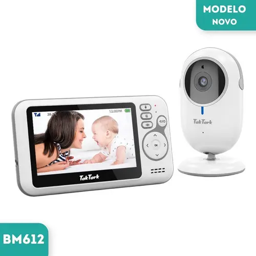 Babá eletrônica TakTark BM612 branca com câmera e monitor de 4,3 polegadas