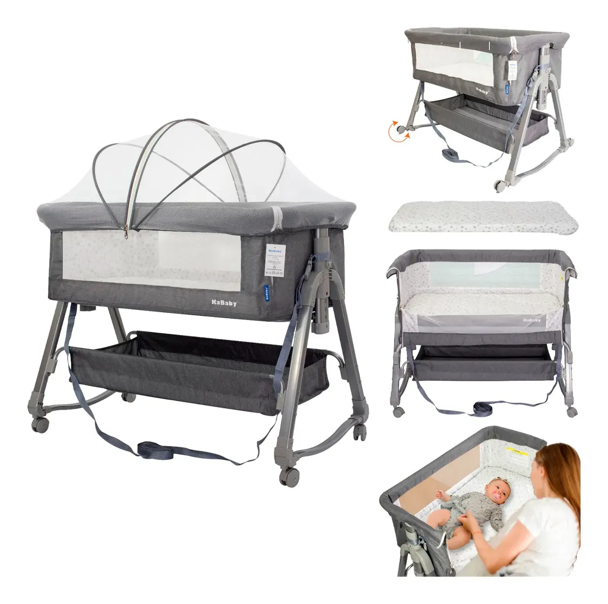berço co bed KaBaby Serenitá cinza com balanço