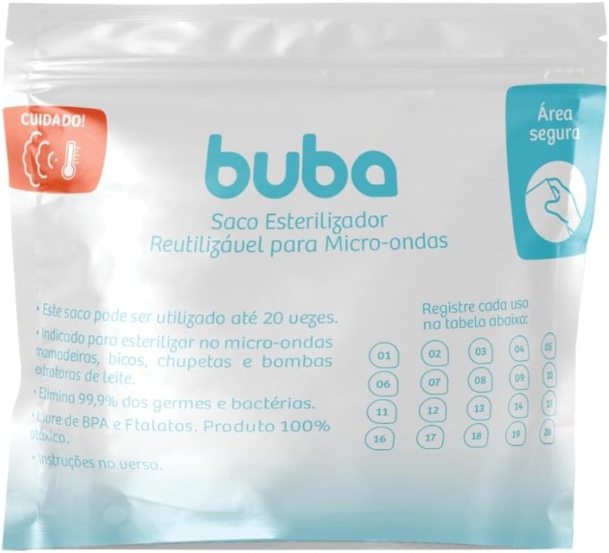 Saco esterilizador de mamadeira reutilizável Buba para micro-ondas