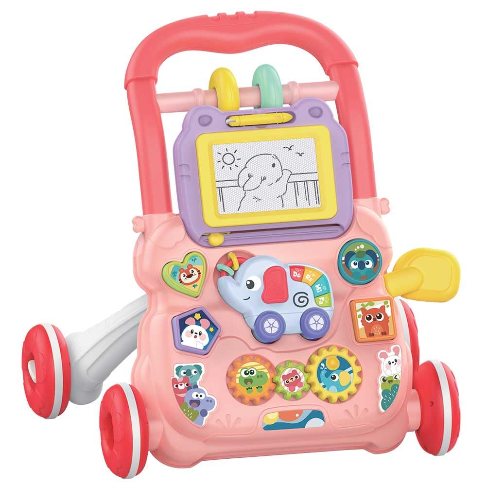 Andador de bebe DM Toys Guta Guti Baby Elefante rosa multiatividades